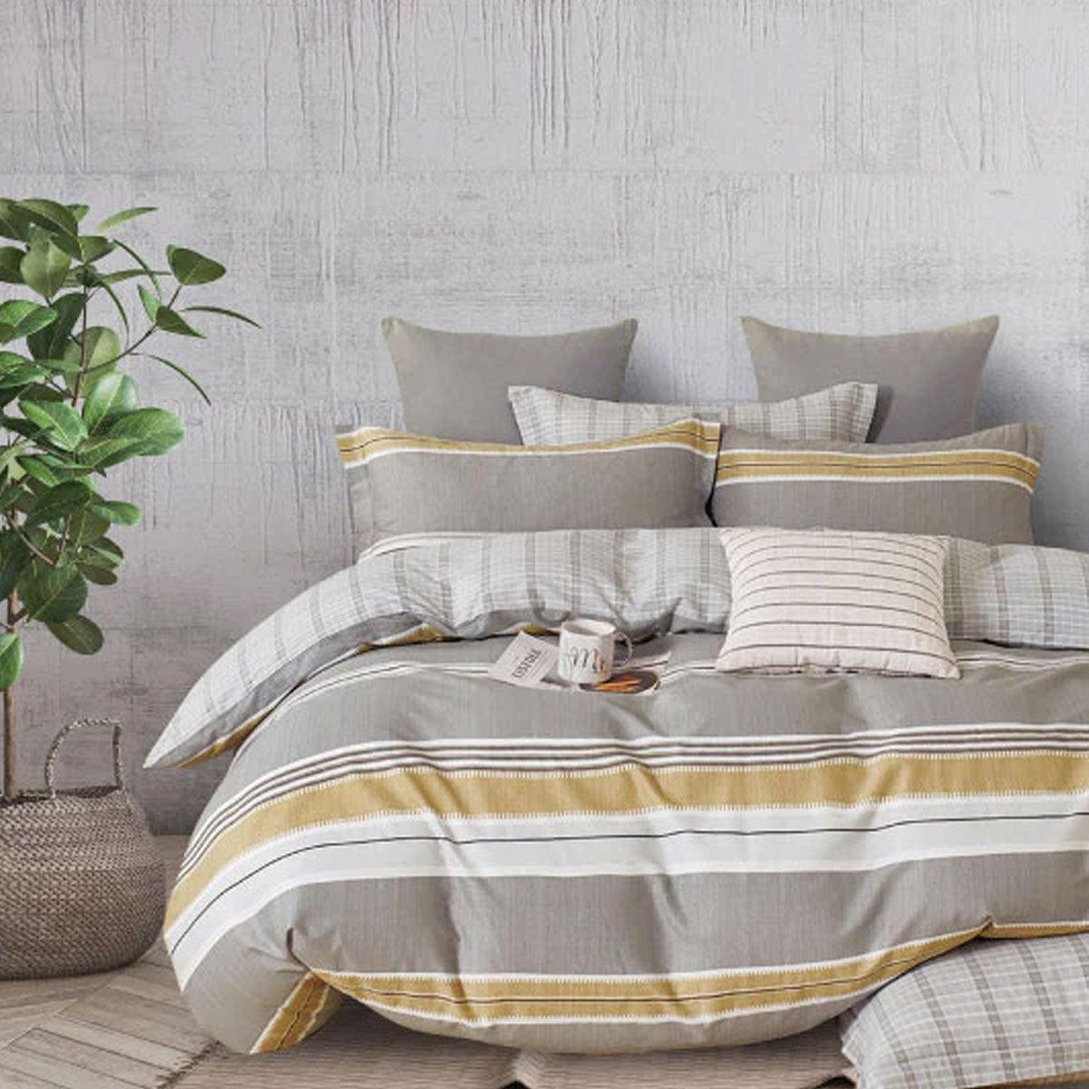 300TC Theodore Grey Reversible Cotton Quilt Cover Set King - Harrogates