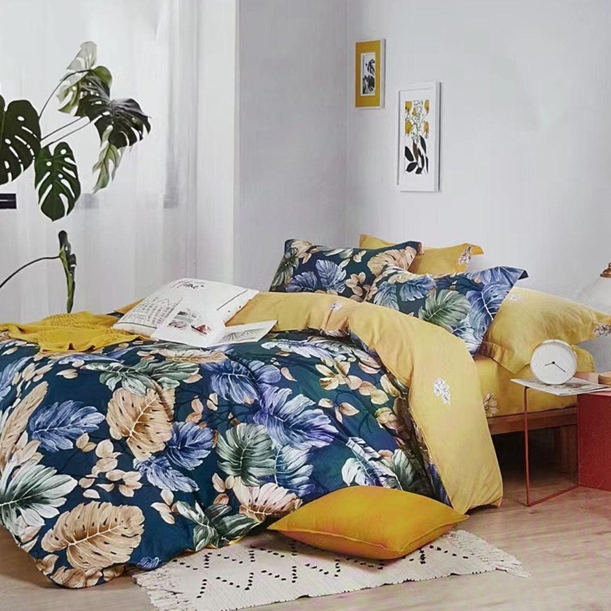 Botanical House 100% Cotton Reversible Quilt Cover Set King - Harrogates