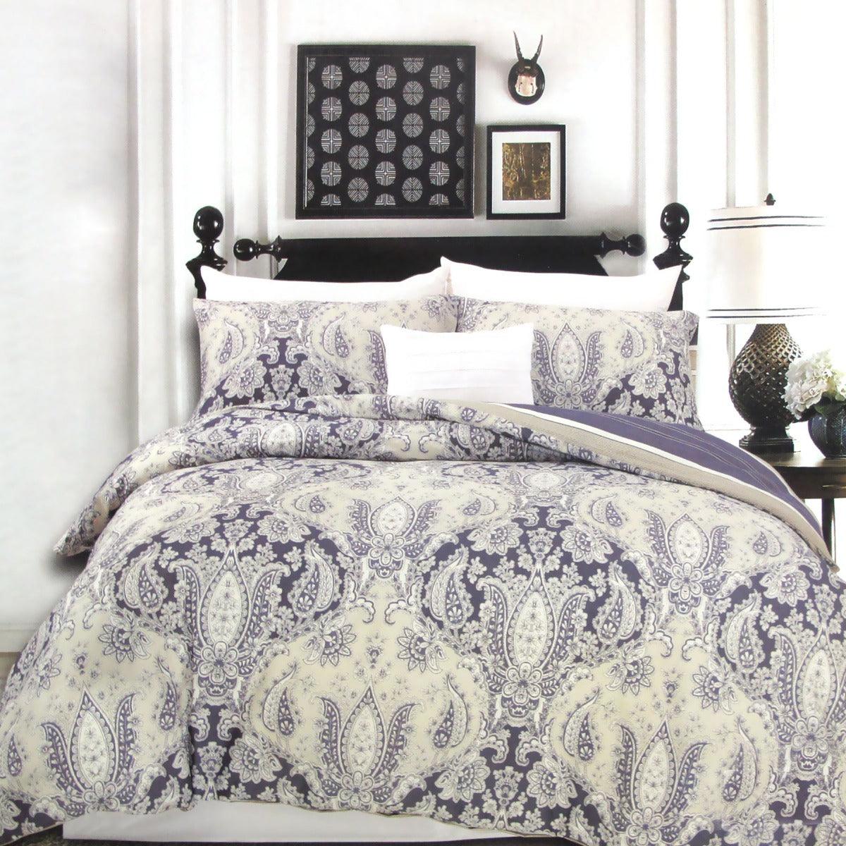 250TC Cotton Reversible Quilt Cover Set Elizabeth Queen - Harrogates