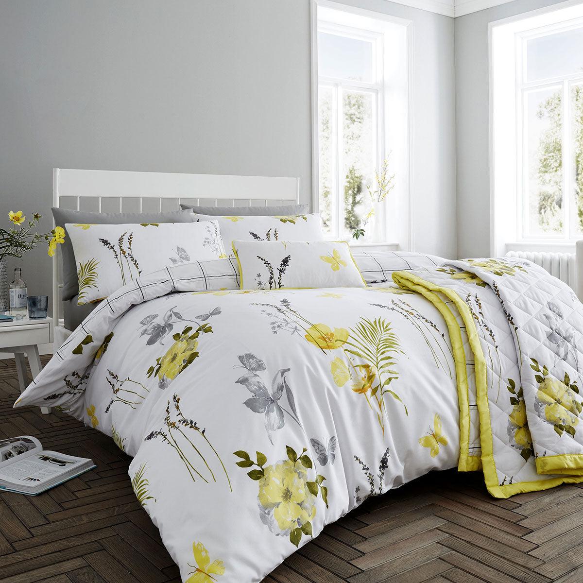 Flora Yellow Quilt Cover Set Super King - Harrogates