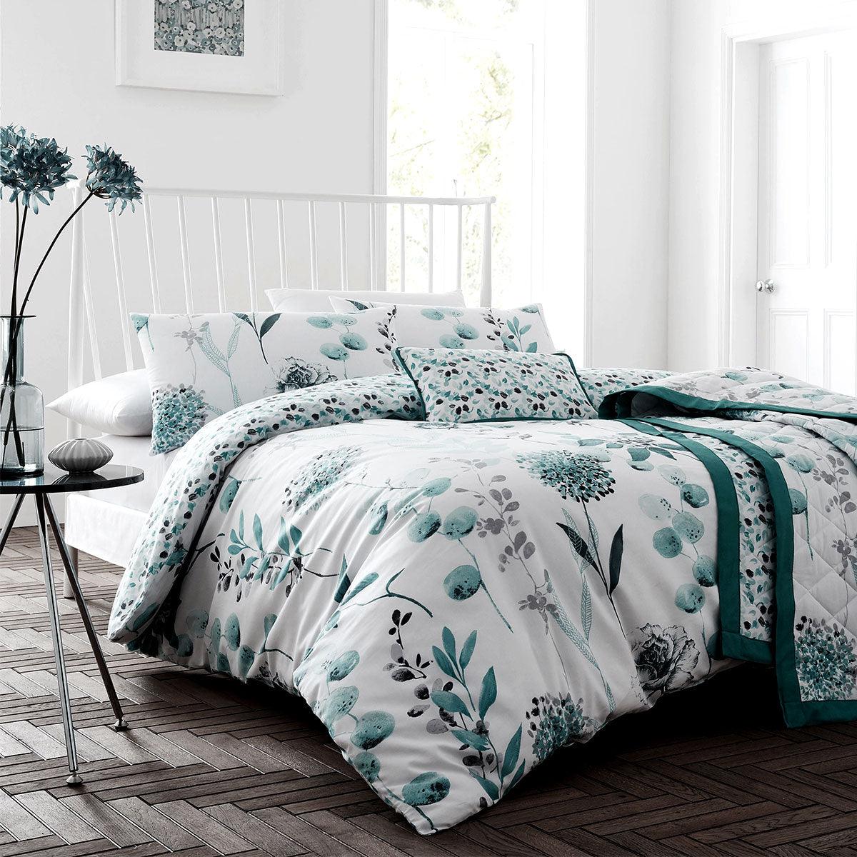 Ink Floral Teal Quilt Cover Set King - Harrogates