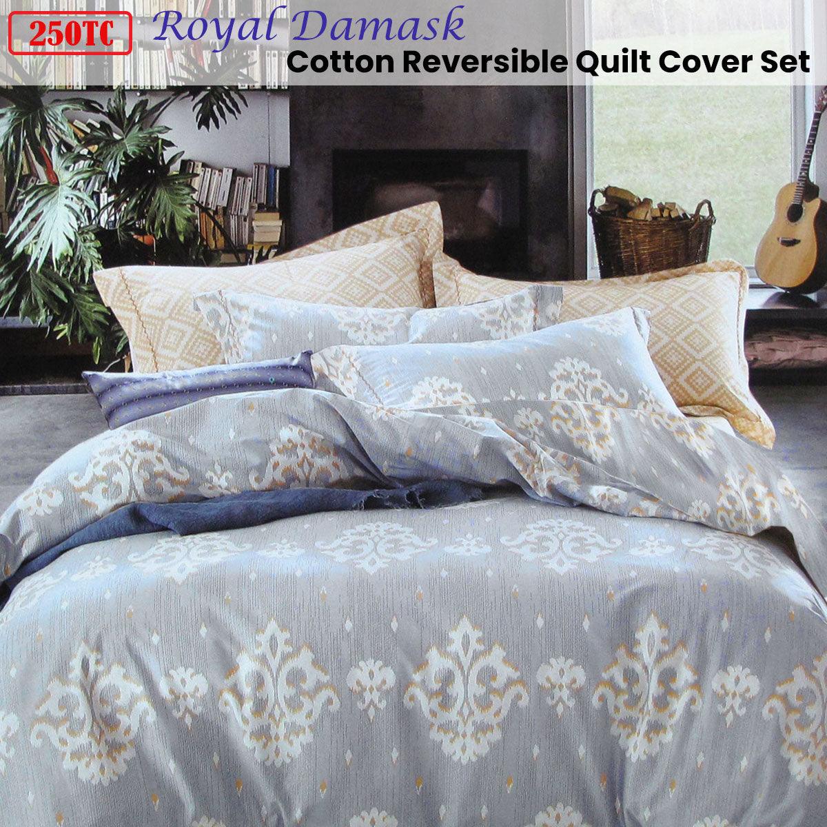 250TC Royal Damask Cotton Quilt Cover Set Queen - Harrogates