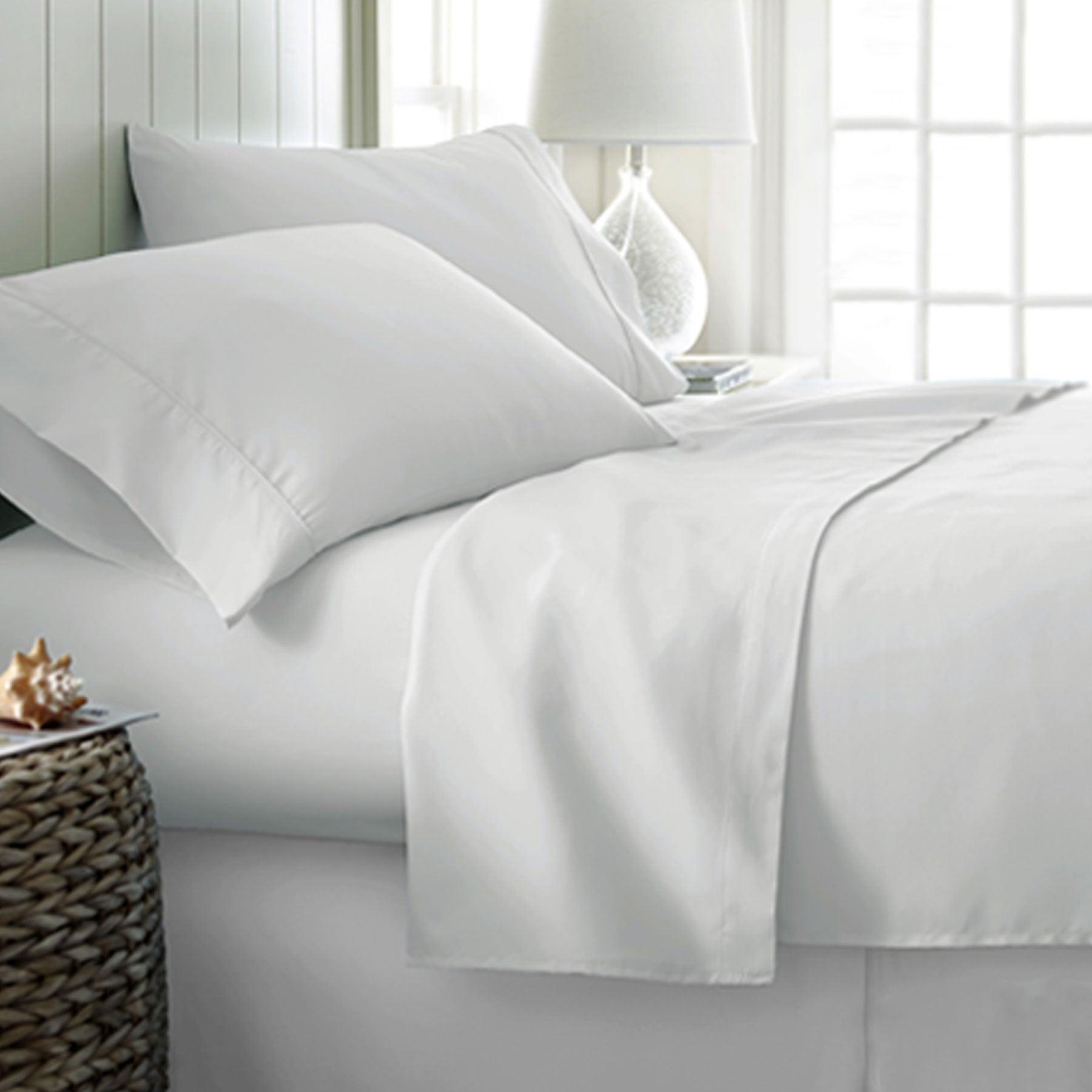 400TC Cotton Sateen Sheet Set King - White - Harrogates