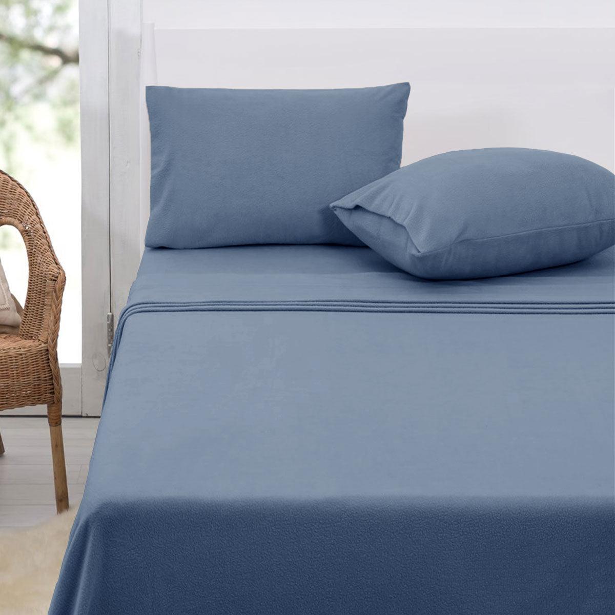 Polar Fleece Sheet Set Queen 36cm Wall Airforce Blue - Harrogates