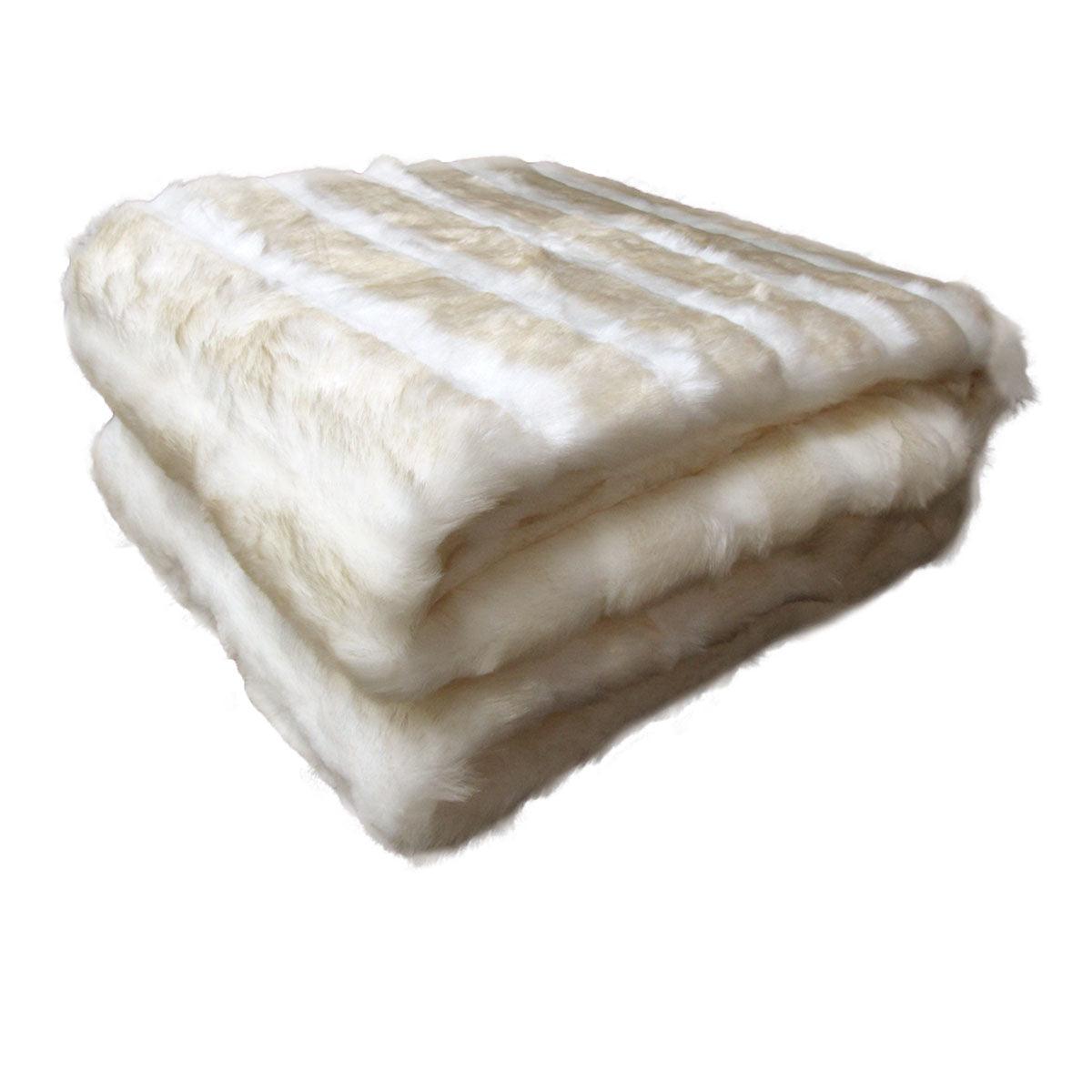 Faux Fur Luxury Animal Throw Rug White Cream Chinchilla - Harrogates