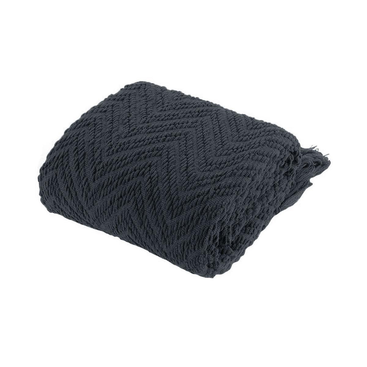 Ezra Charcoal Knitted Throw Rug - Harrogates