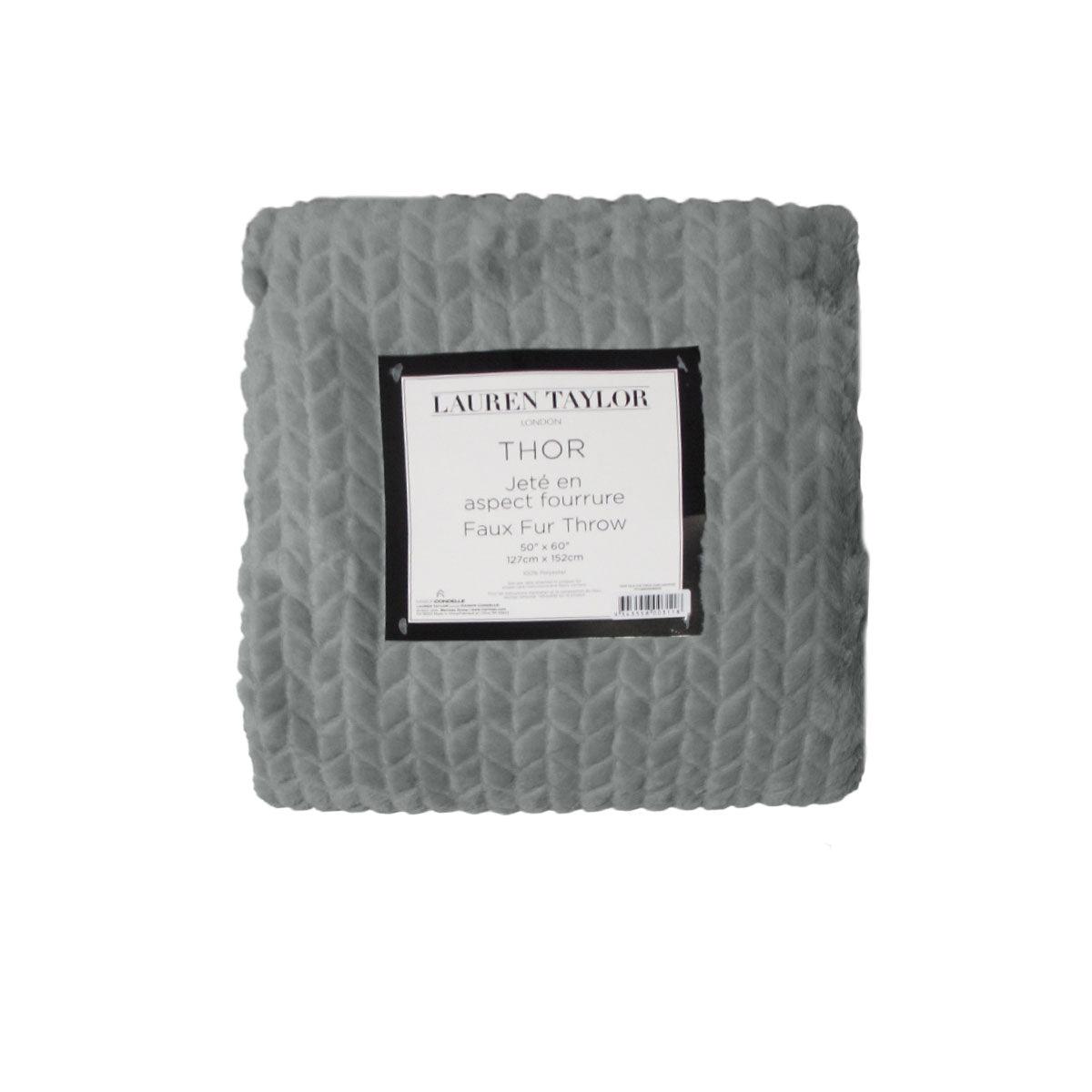 Herringbone Faux Fur Throw Rug Grey - Harrogates