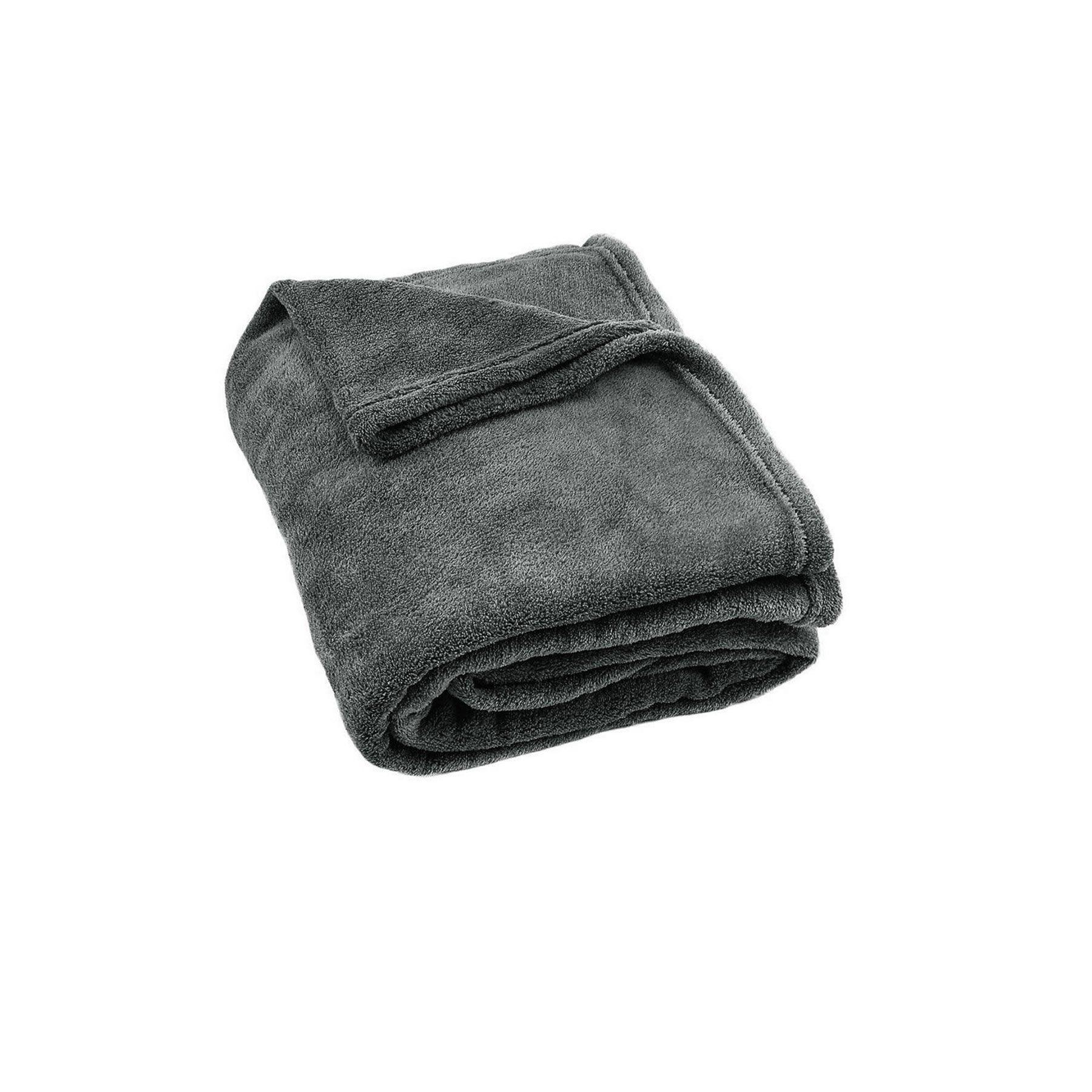 Super Soft Coral Fleece Large Throw Rug Grey - Harrogates