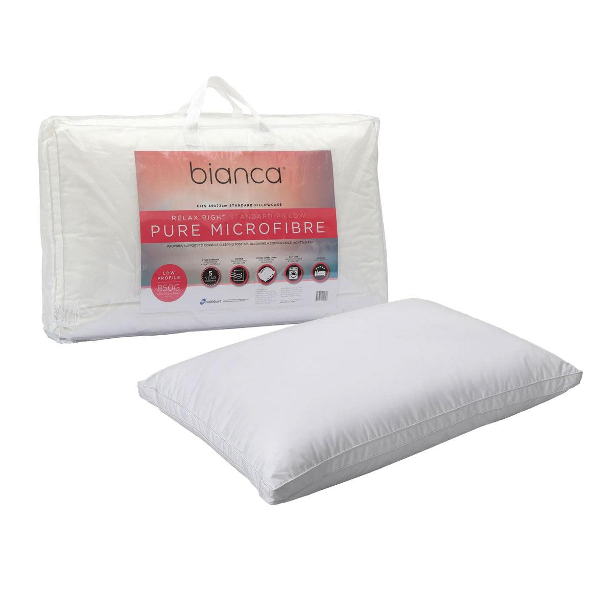 Bianca 850g Relax Right Pure Microfiber Low Profile Standard Pillow 49 x 72cm - Harrogates