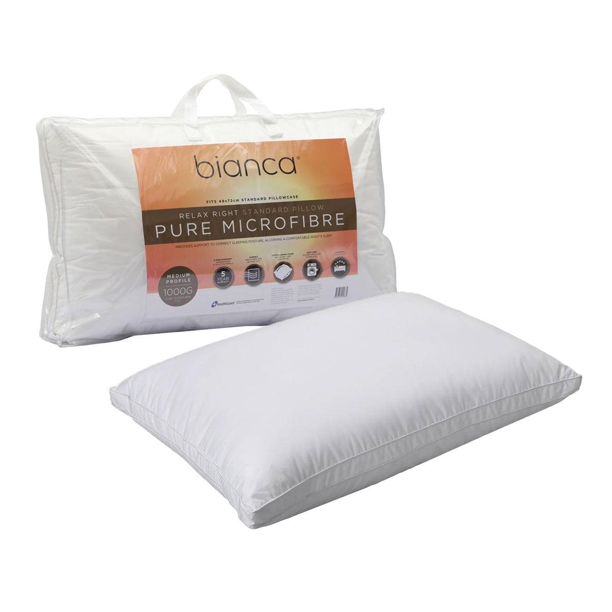 Bianca 1000g Relax Right Pure Microfiber Medium Profile Standard Pillow 49 x 72cm - Harrogates