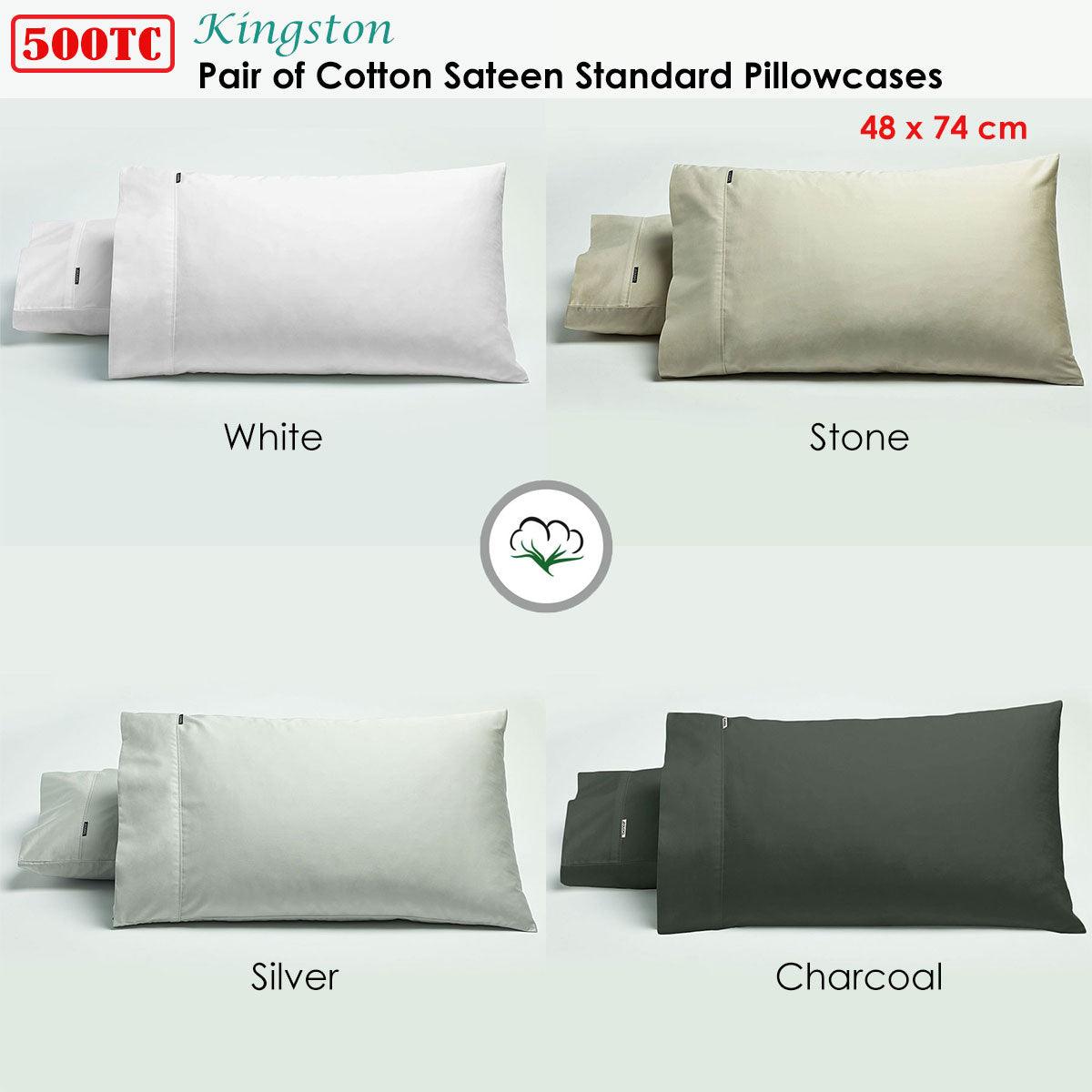 Bianca Pair of 500TC Cotton Sateen Standard Pillowcases Charcoal - Harrogates