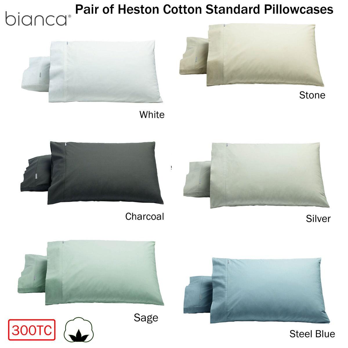 Bianca Pair of Heston Cotton Percale Standard Pillowcases Charcoal - Harrogates