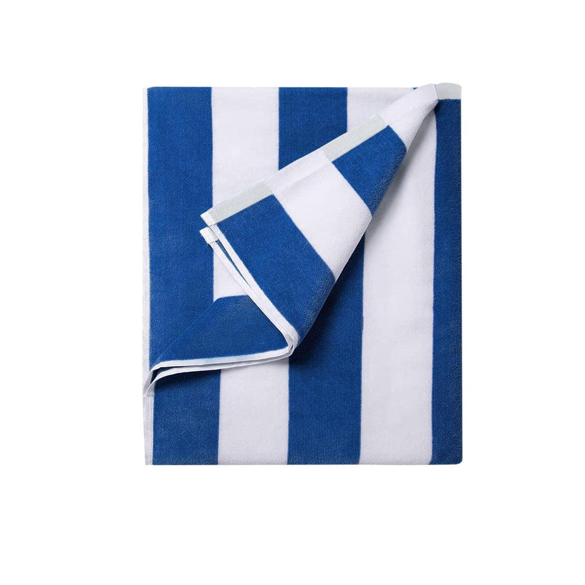400GSM Cabana Stripe Cotton Polyester Beach Towel Blue - Harrogates
