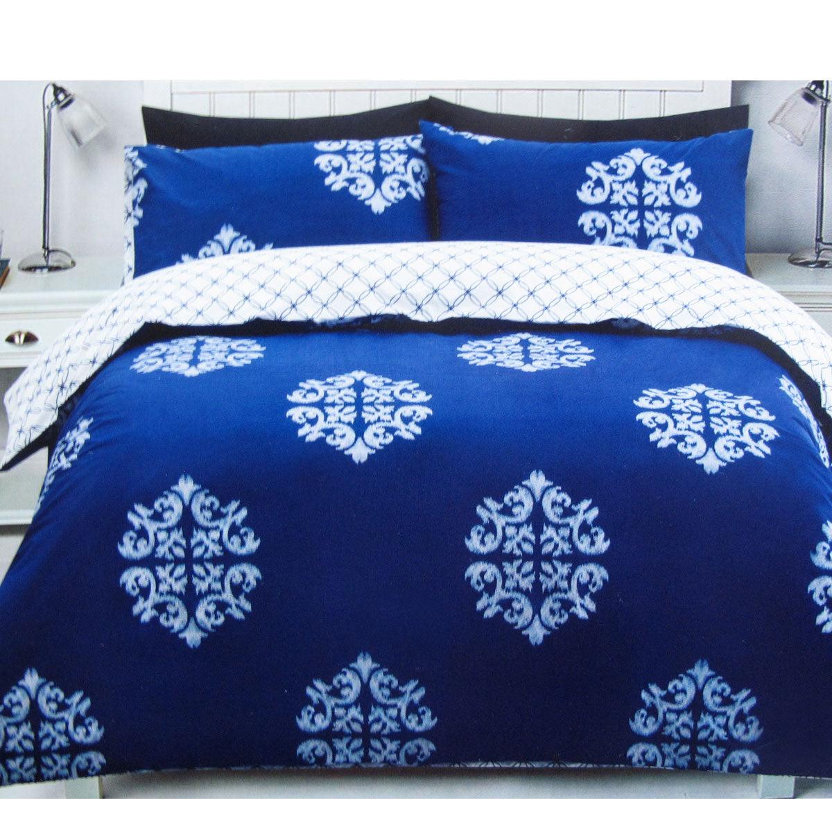 225TC Geo Damask Cotton Rich Easy Care Quilt Cover Set Queen - Harrogates