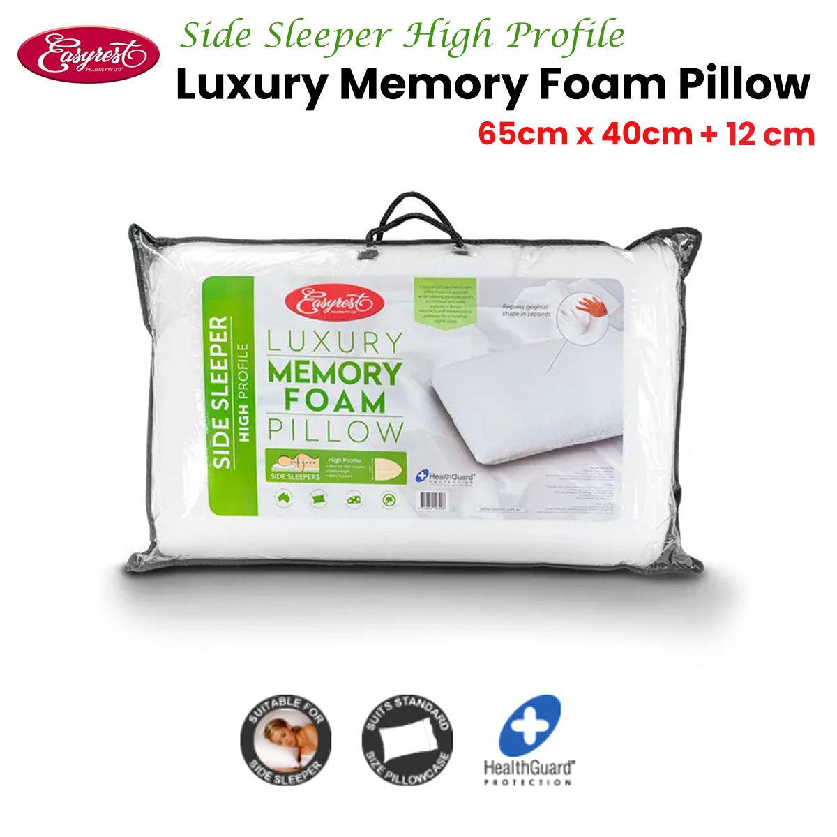 Easyrest Side Sleeper High Profile Luxury Memory Foam Pillow 65 x 40 + 12cm BONUS removable Cover - Harrogates
