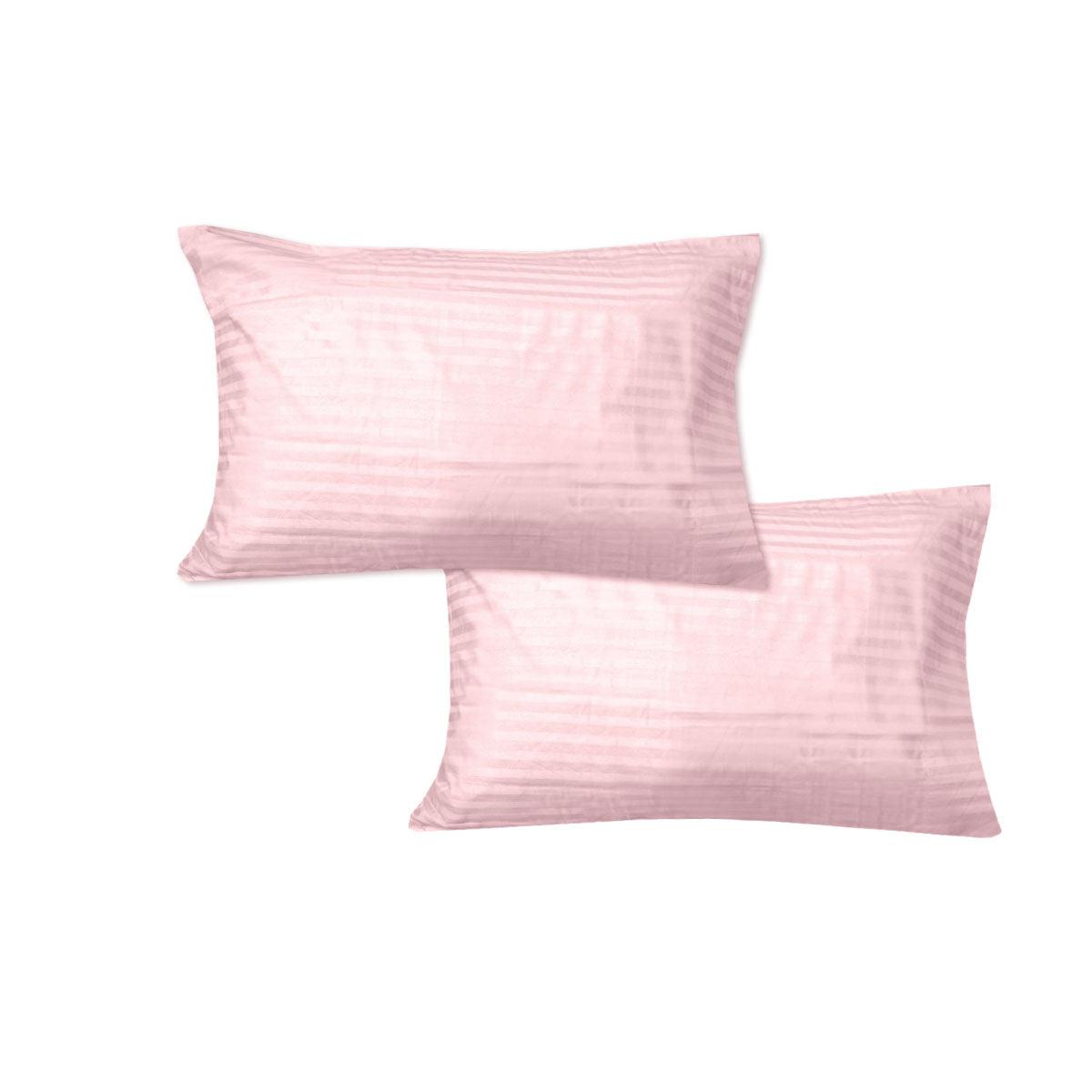 600TC Pair of Wide Self Striped Standard Pillowcases Pink - Harrogates