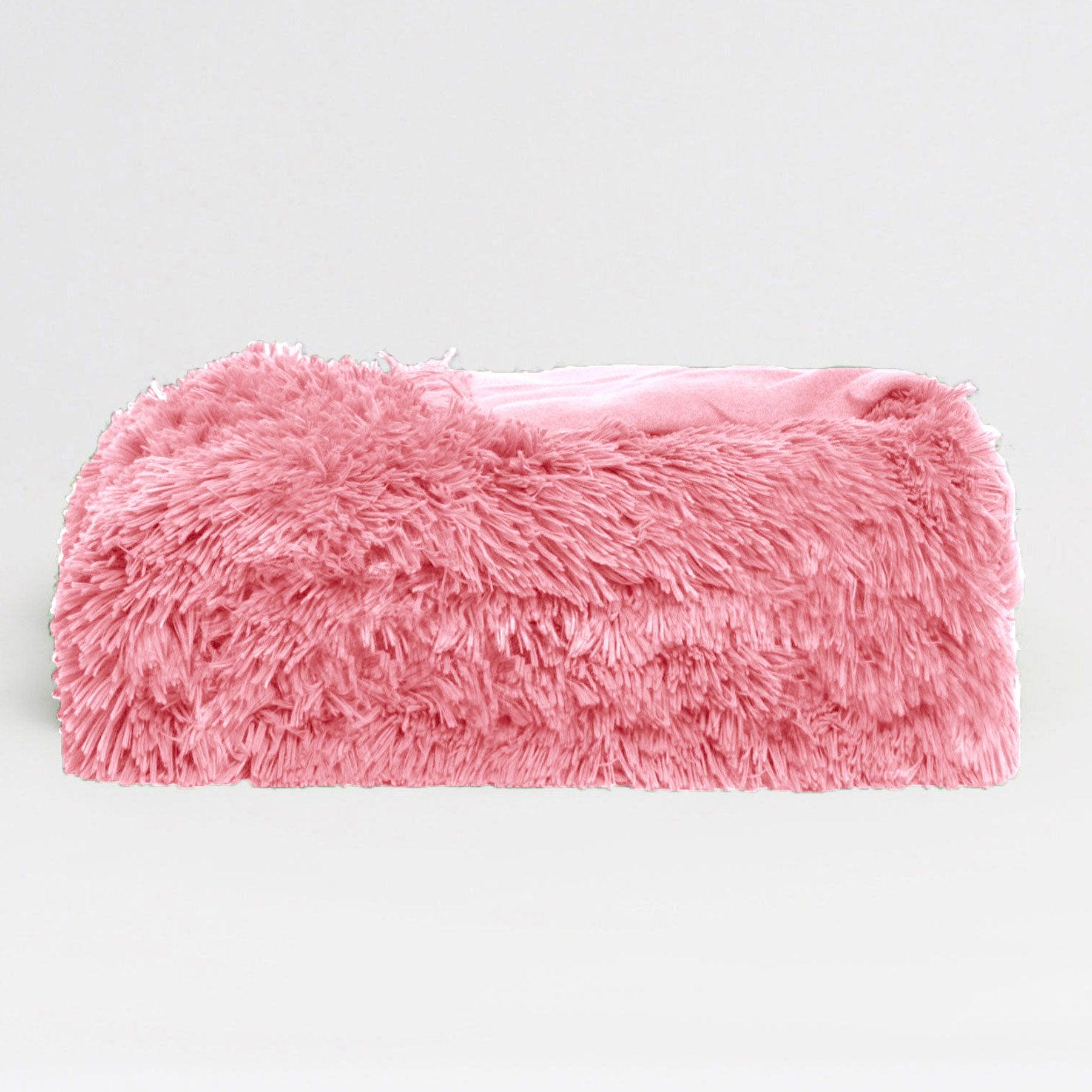 Hotel Living Long Hair Faux Fur Throw Rug Pink - Harrogates