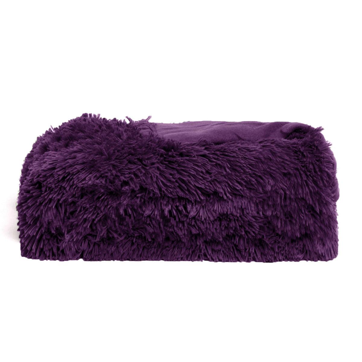 Hotel Living Long Hair Faux Fur Throw Rug Purple - Harrogates