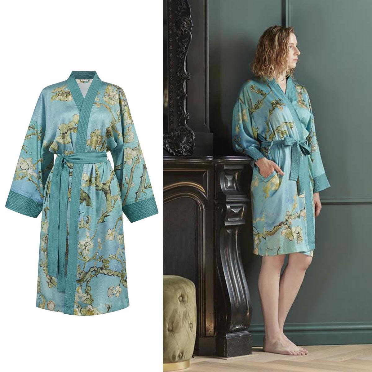 Bedding House Van Gogh Almond Blossom Blue Kimono Bath Robe Small/Medium - Harrogates