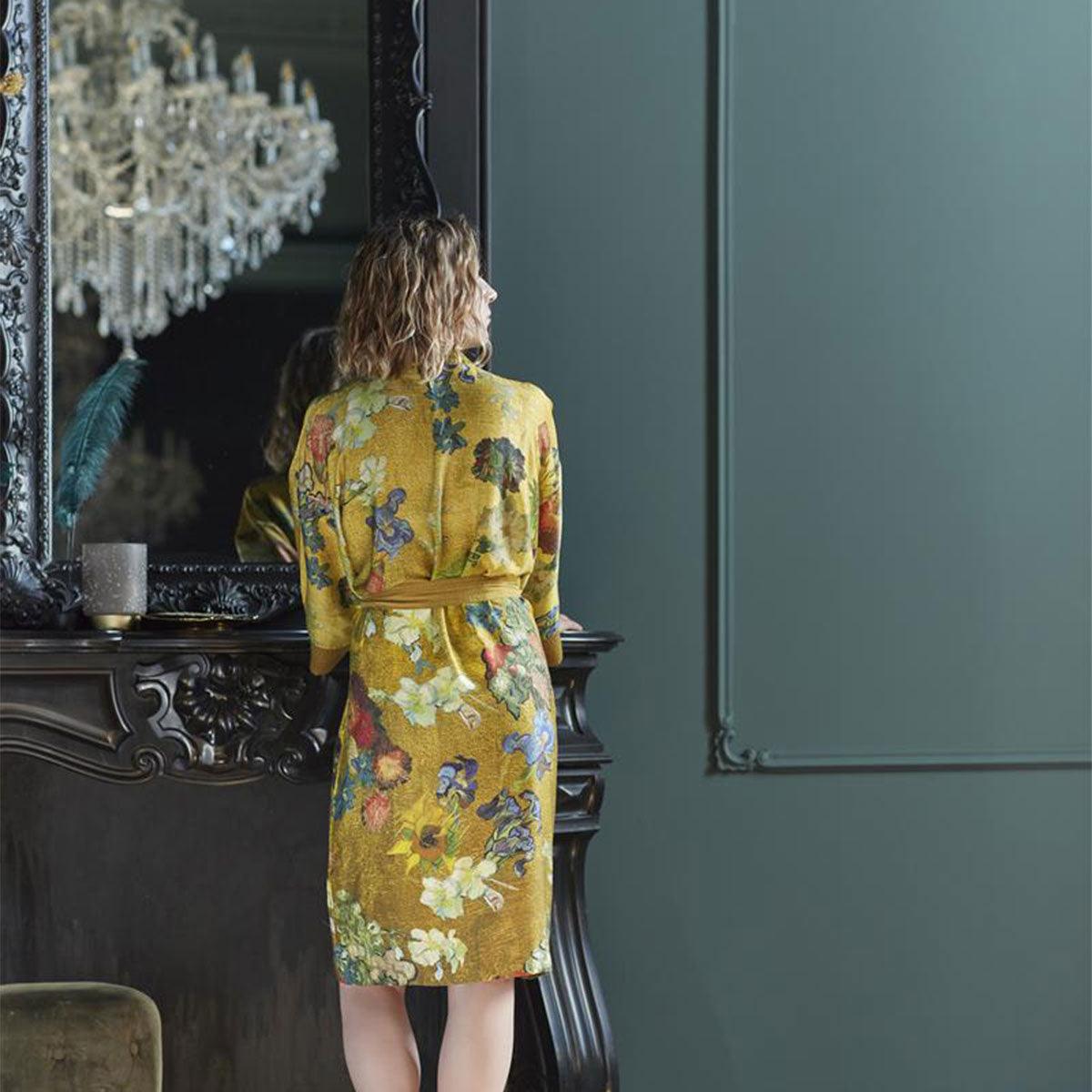 Bedding House Van Gogh Partout des Fleurs Gold Kimono Bath Robe Large/Extra Large - Harrogates