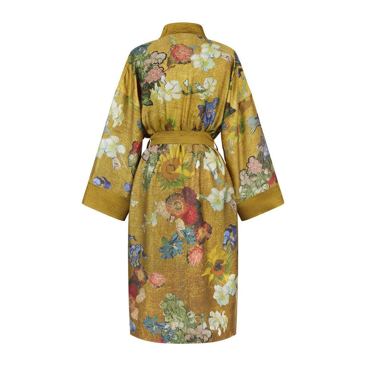 Bedding House Van Gogh Partout des Fleurs Gold Kimono Bath Robe Large/Extra Large - Harrogates