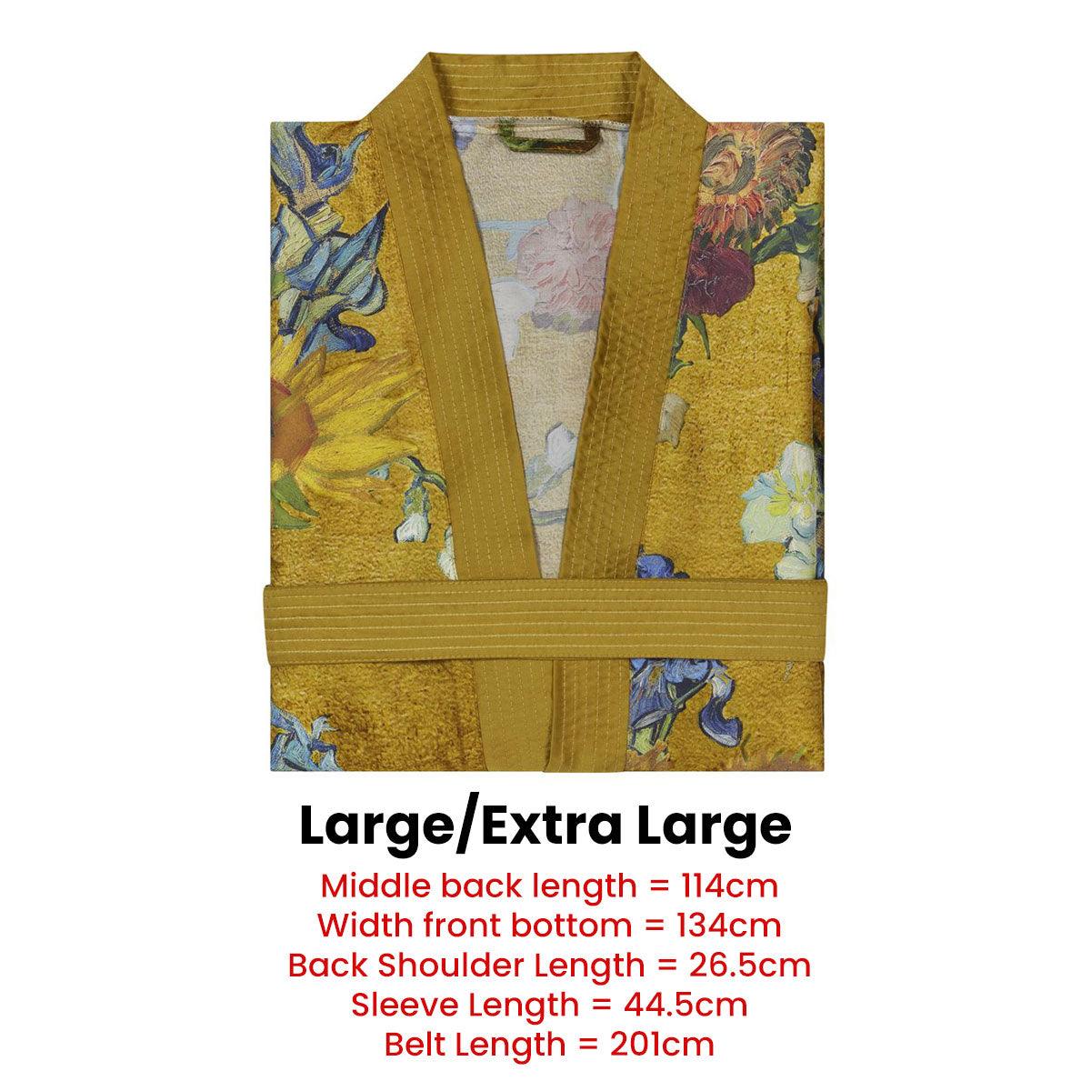 Bedding House Van Gogh Partout des Fleurs Gold Kimono Bath Robe Large/Extra Large - Harrogates