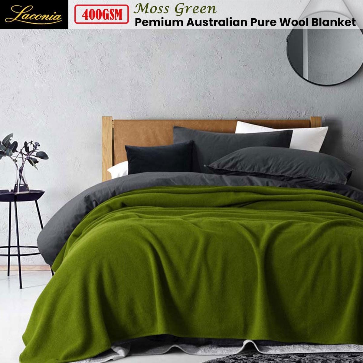 Laconia 400GSM Premium Australian Pure Wool Blanket Moss Green Super King - Harrogates