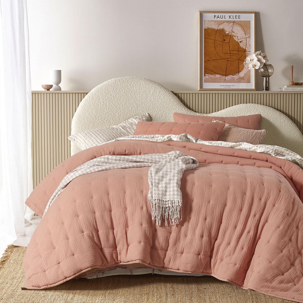 Vintage Design Homewares 3 Piece Hugo Cotton Gauze Quilted Comforter Set Clay Queen - Harrogates