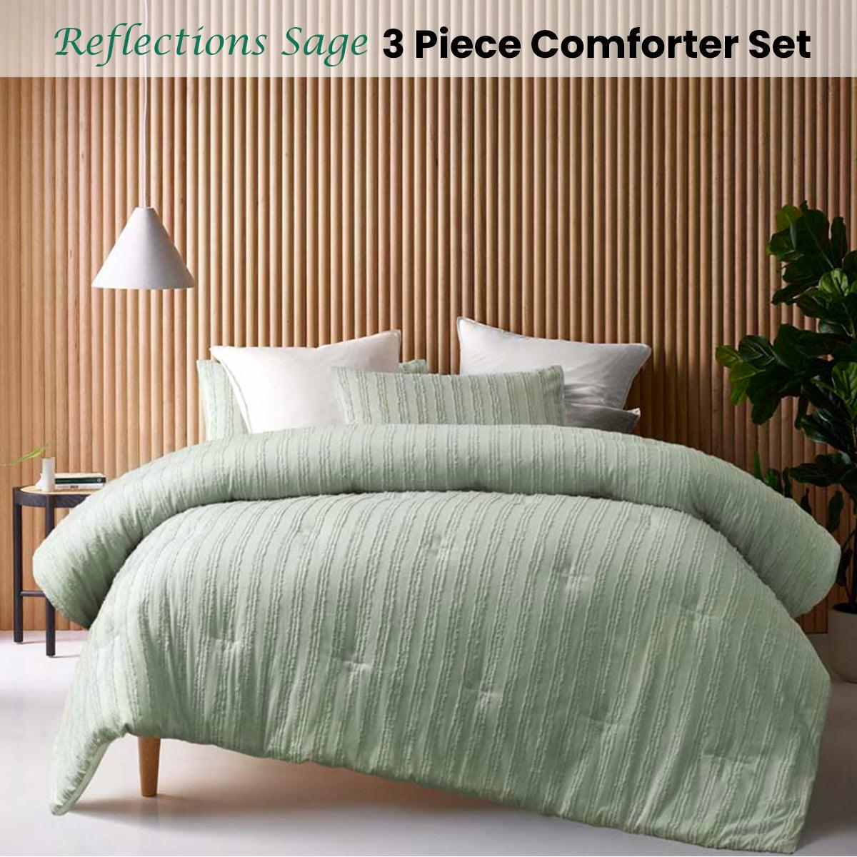 Vintage Design Homewares Reflections Sage 3 Piece Comforter Set Queen - Harrogates