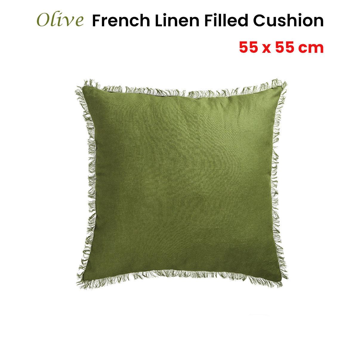 Vintage Design Homewares Olive French Linen Filled Cushion Square - 55cm x 55cm - Harrogates