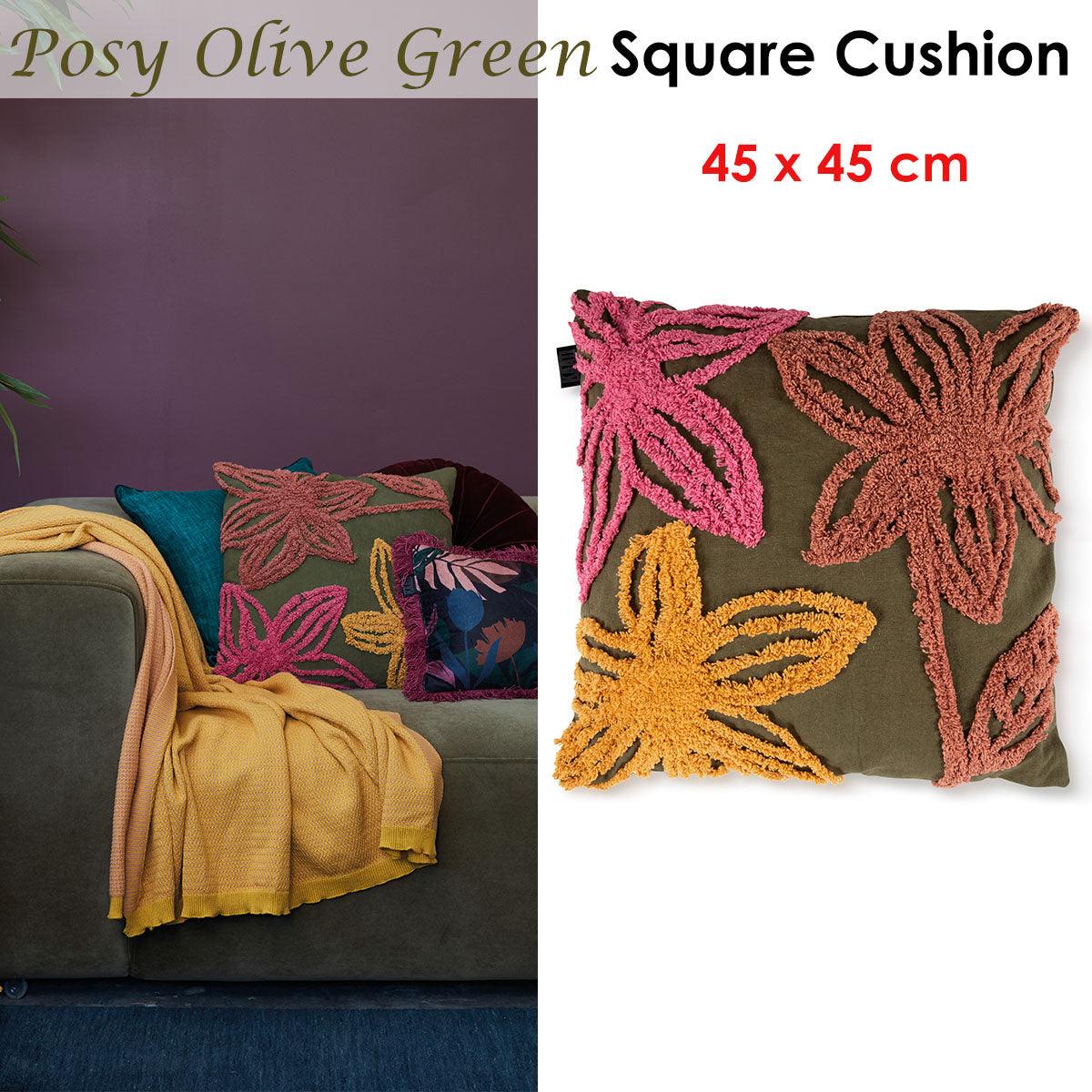 Bedding House Posy Olive Green Filled Square Cushion - Harrogates