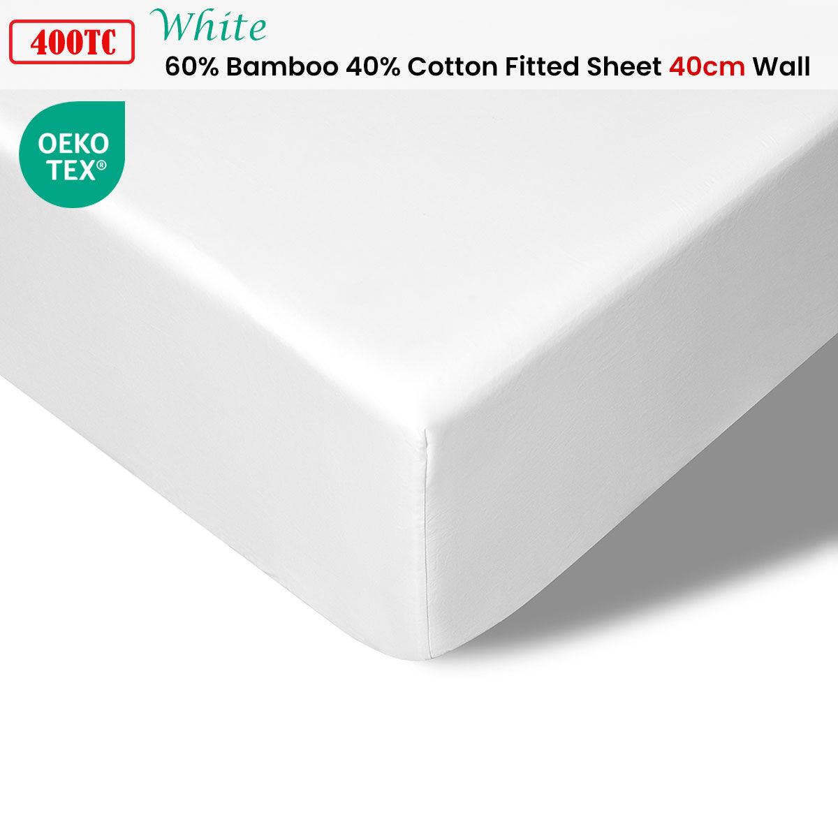 Accessorize 400TC White Bamboo Cotton Fitted Sheet 40cm Wall King Single - Harrogates