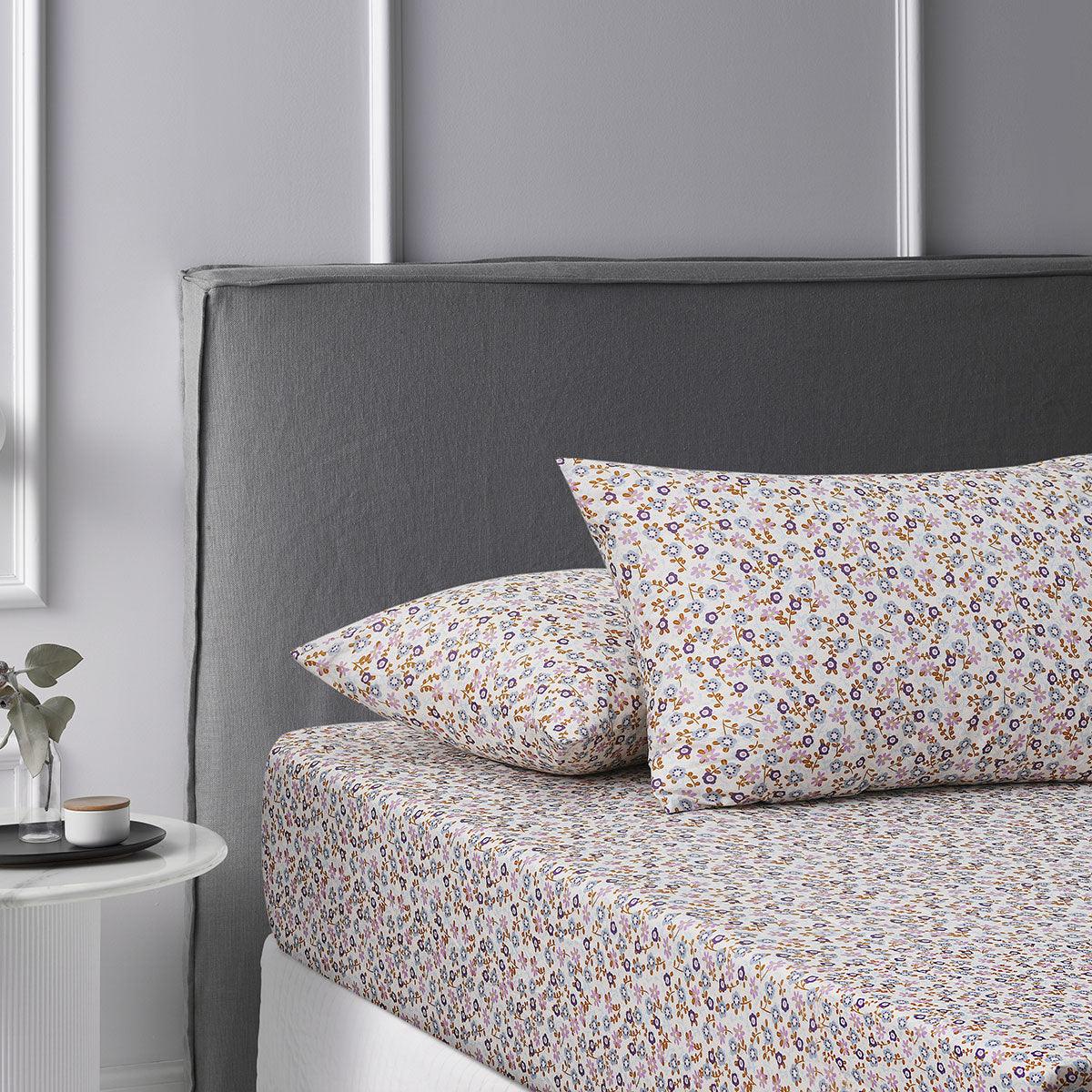 Accessorize Lisa Ochre Washed Cotton Printed Fitted Sheet Set Double - Harrogates