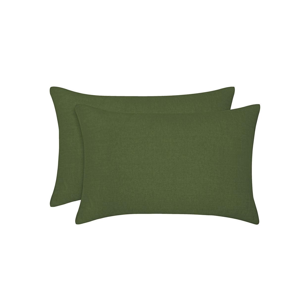 Vintage Design Homewares Pair of Olive French Linen Standard Pillowcases 48 x 73cm - Harrogates