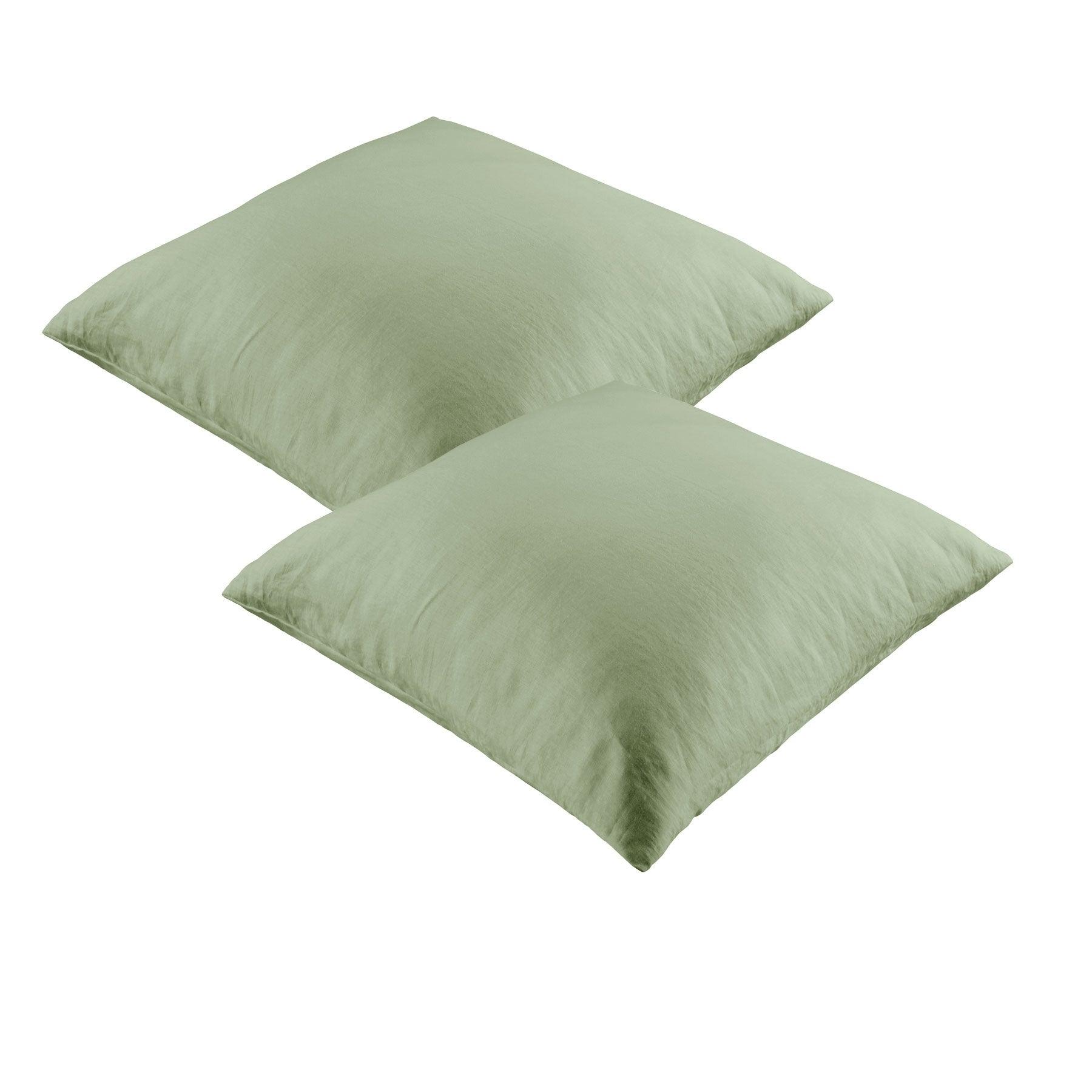 Vintage Design Homewares Pair of 100% Linen European Pillowcases Sage - Harrogates