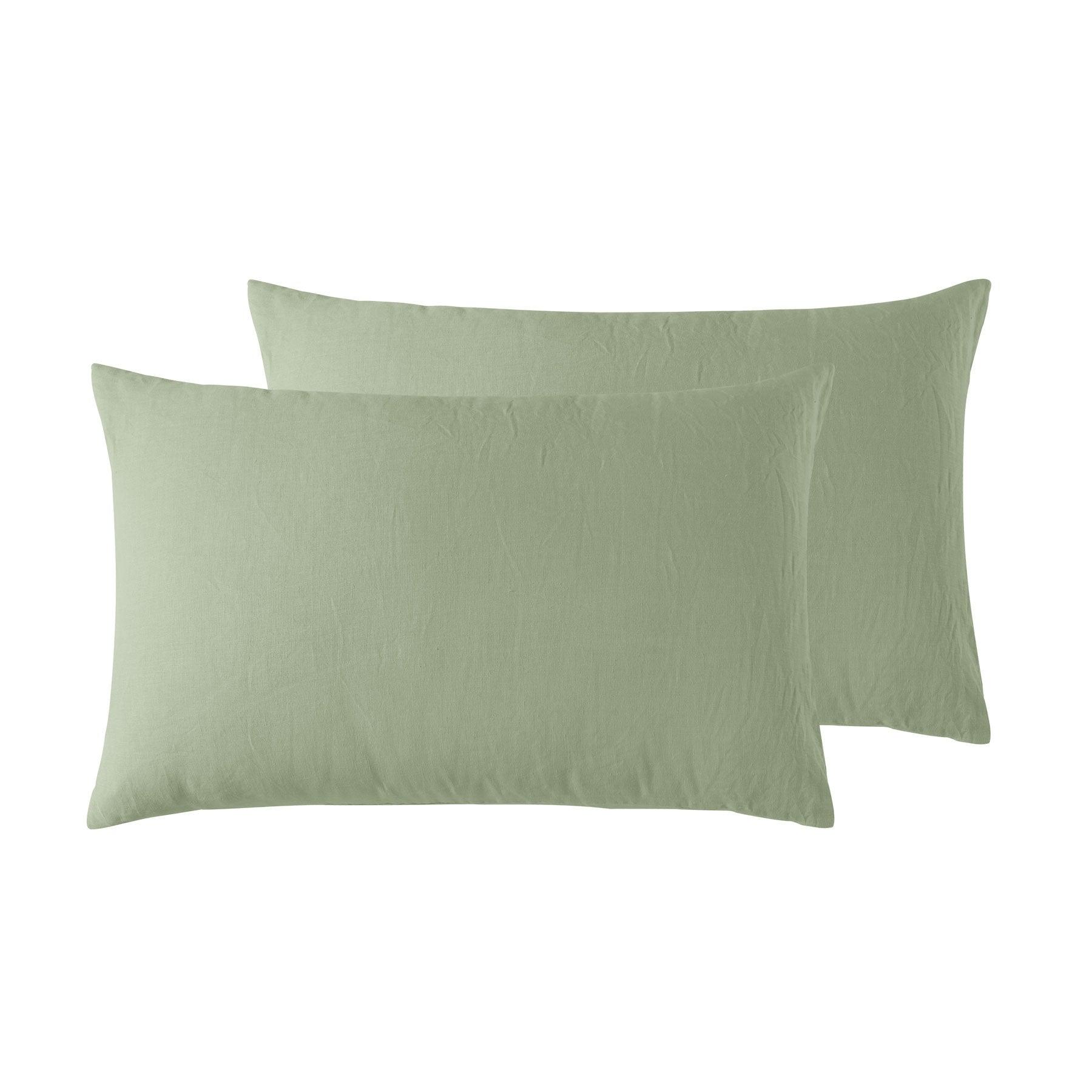 Vintage Design Homewares Pair of 100% Linen Standard Pillowcases Sage - Harrogates