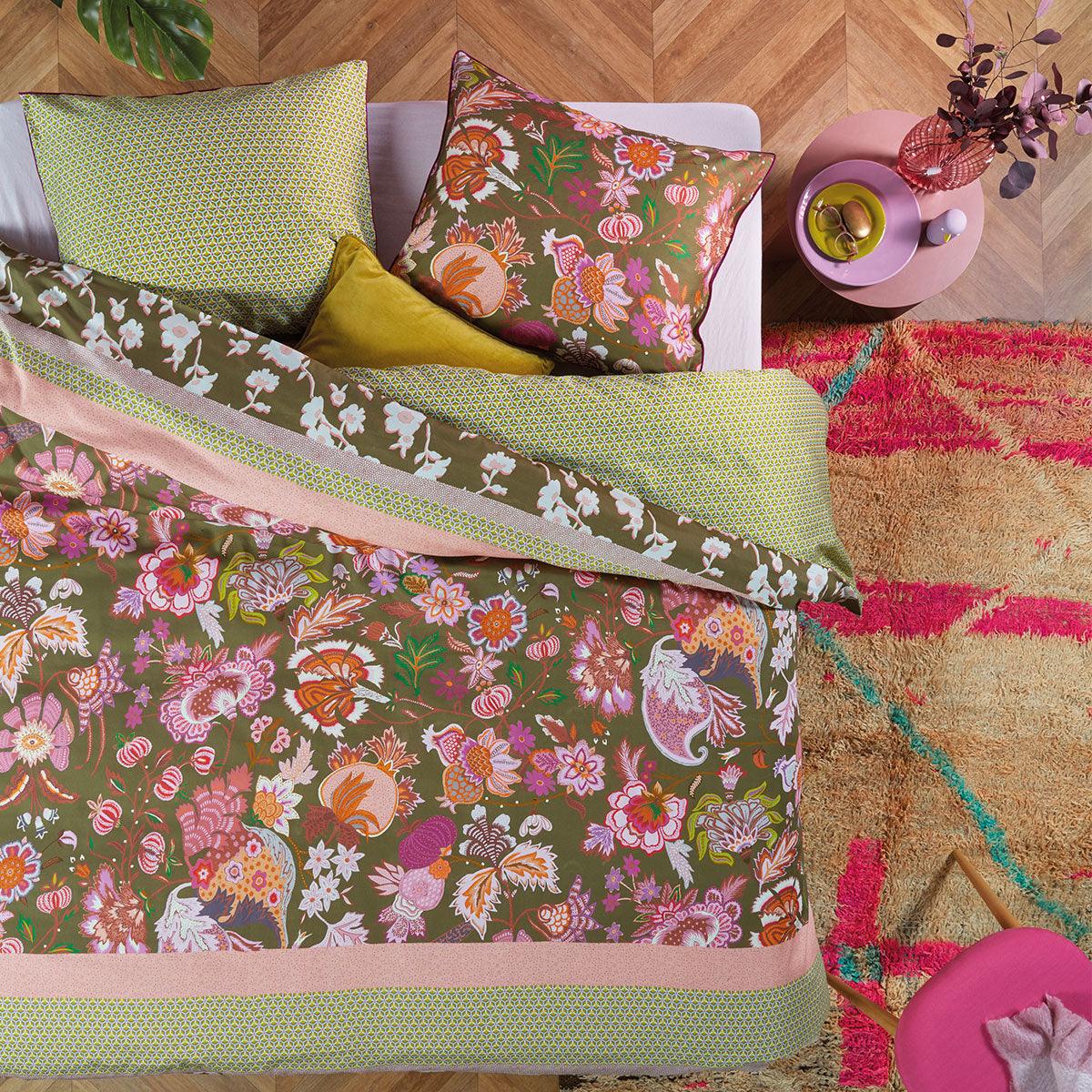 Oilily Amelie Sits Mix Green Cotton Sateen Quilt Cover Set King - Harrogates