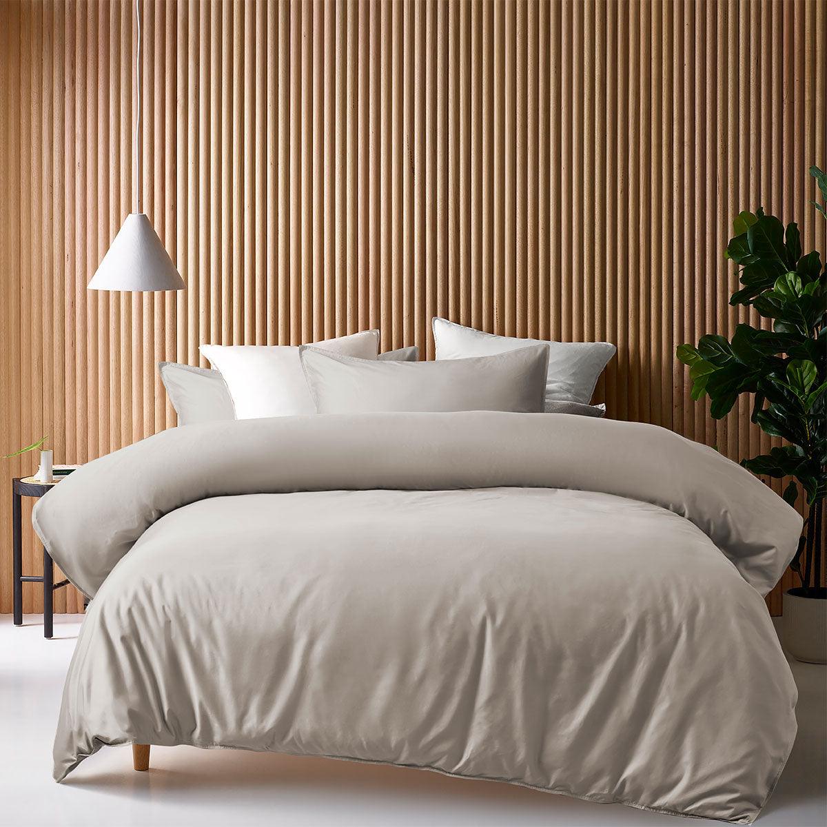 Accessorize Stone 400TC Stone Bamboo Cotton Double Stitched Quilt Cover Set Double - Harrogates