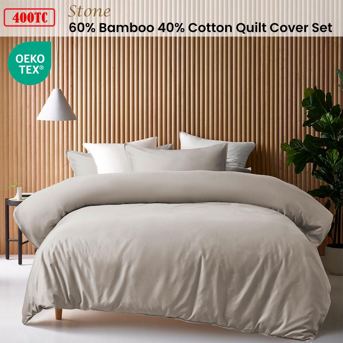 Accessorize Stone 400TC Stone Bamboo Cotton Double Stitched Quilt Cover Set Double - Harrogates