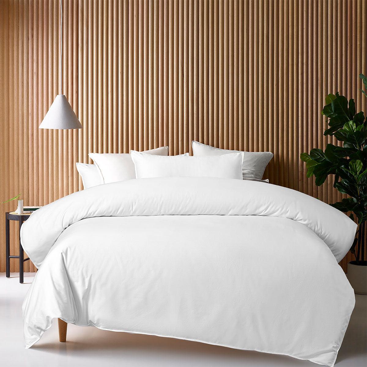 Accessorize White 400TC White Bamboo Cotton Double Stitched Quilt Cover Set Queen - Harrogates
