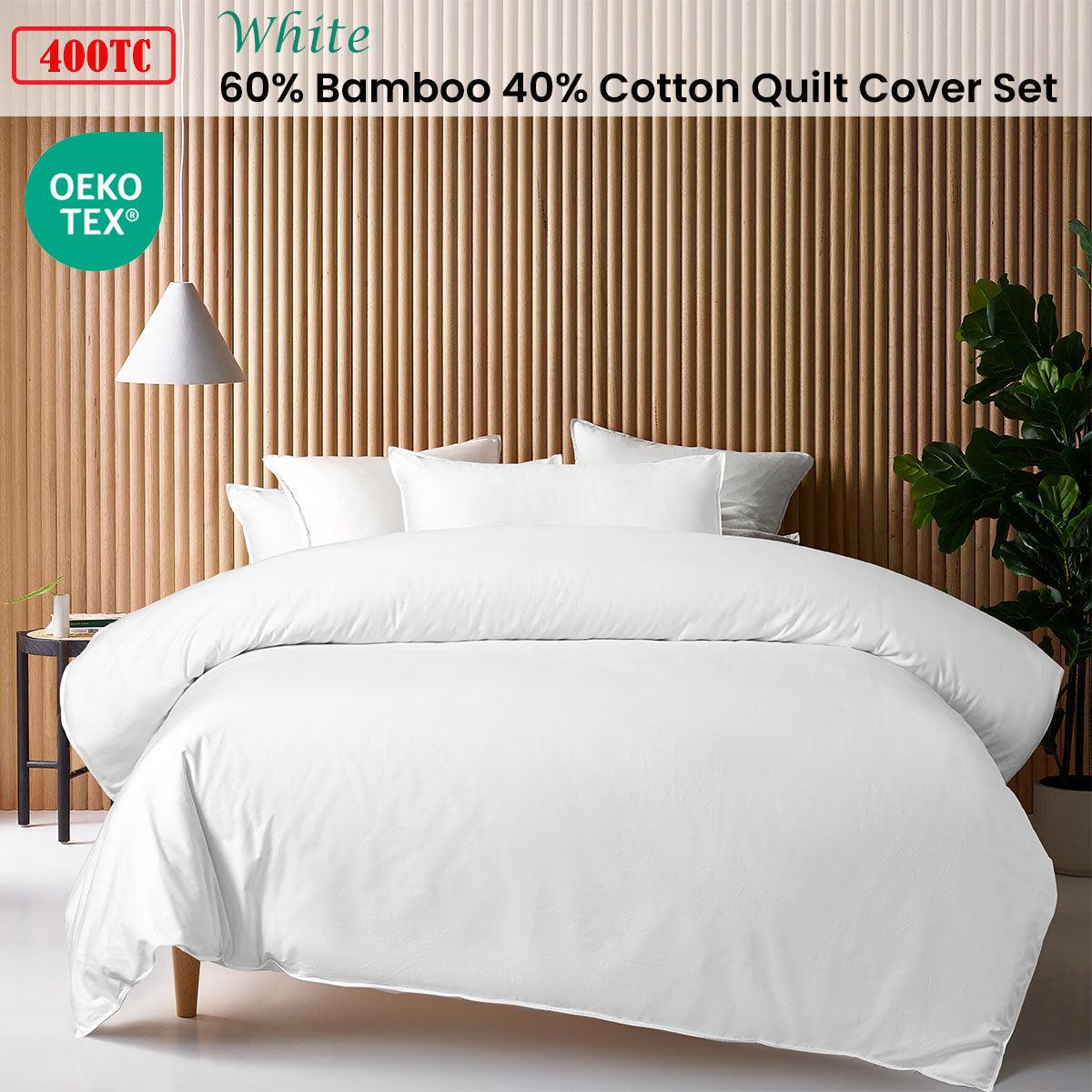 Accessorize White 400TC White Bamboo Cotton Double Stitched Quilt Cover Set Queen - Harrogates