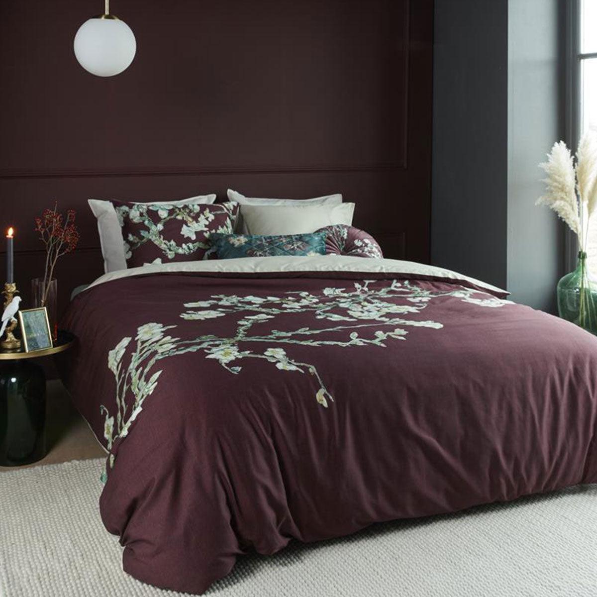 Bedding House Van Gogh Blossom Dark Red Cotton Quilt Cover Set Queen - Harrogates