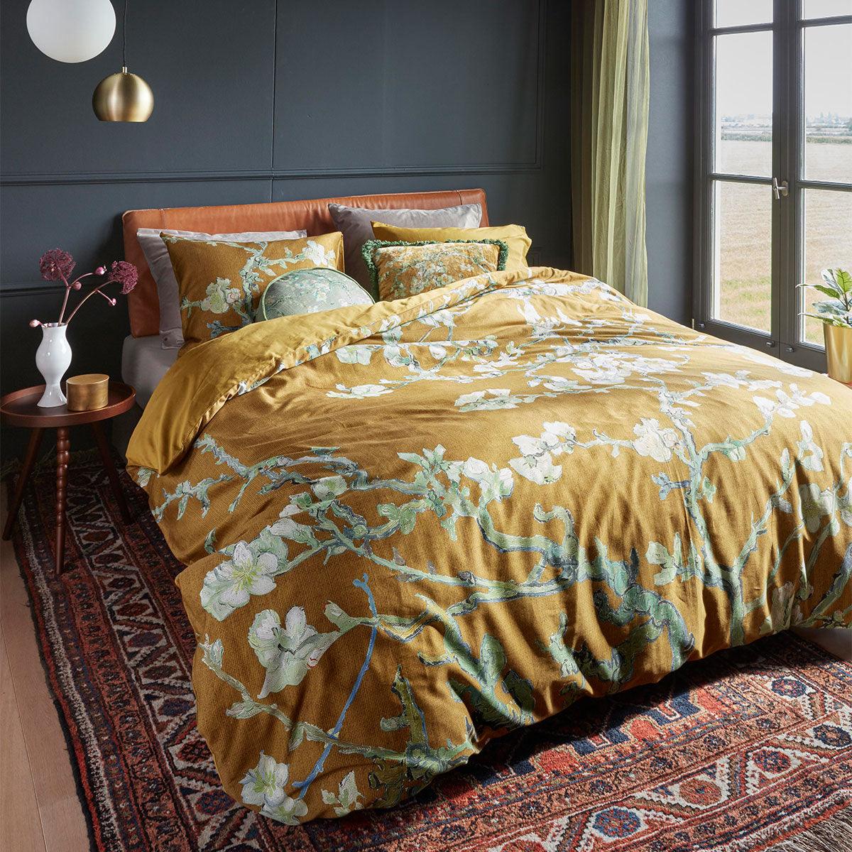 Bedding House Blossoming Ochre Cotton Sateen Quilt Cover Set Queen - Harrogates