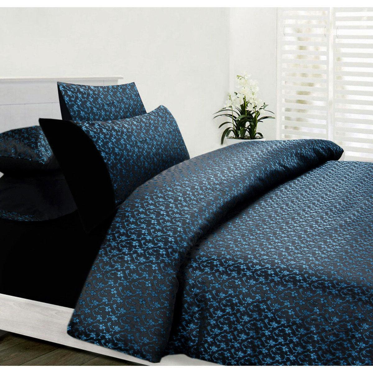Accessorize Bouquet Blue Jacquard Quilt Cover Set Double - Harrogates