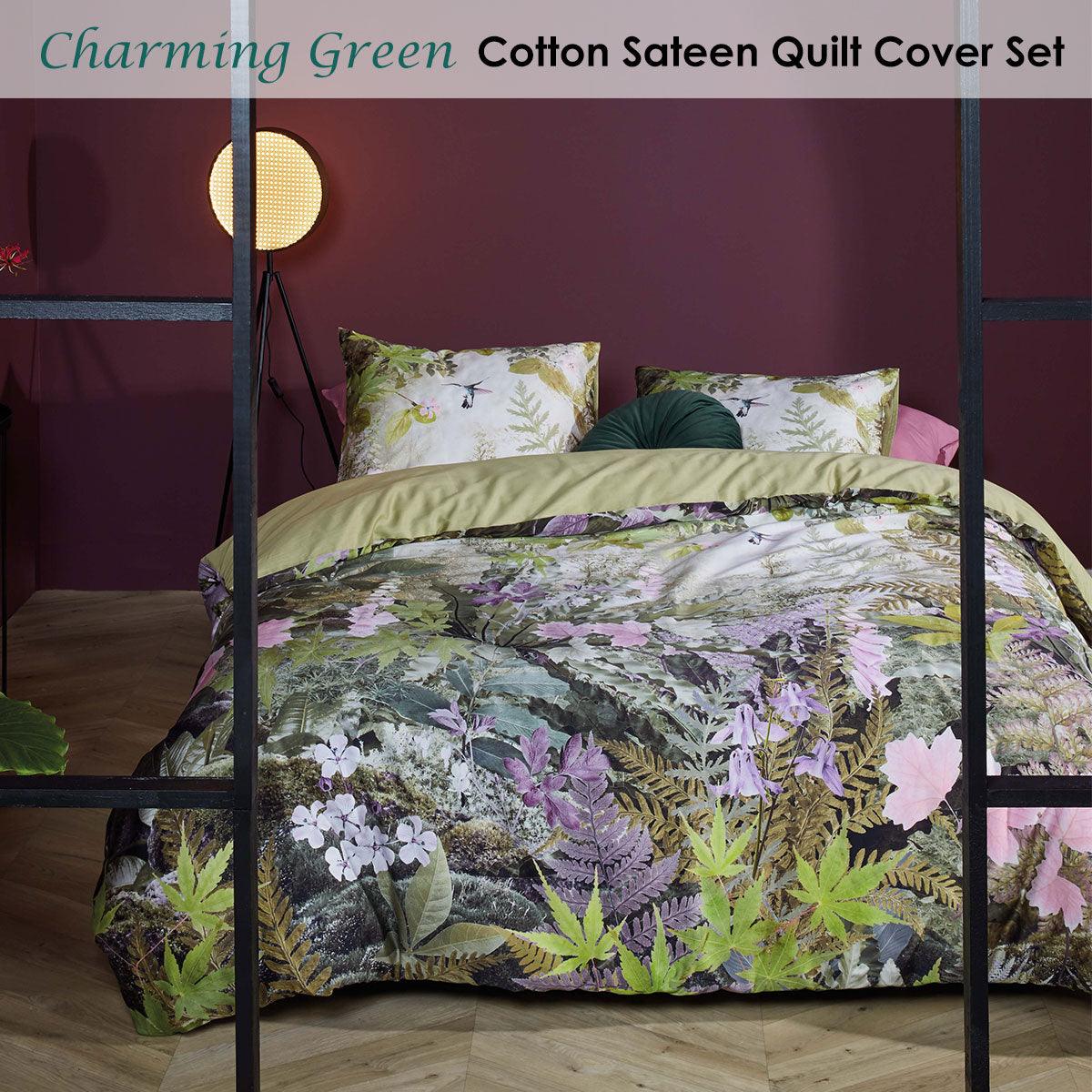 Bedding House Charming Green Cotton Sateen Quilt Cover Set King - Harrogates