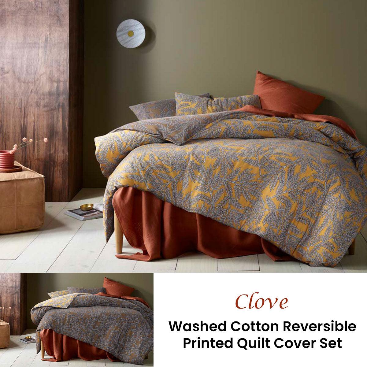 Accessorize Clove Washed Cotton Printed Reversible Quilt Cover Set Queen - Harrogates