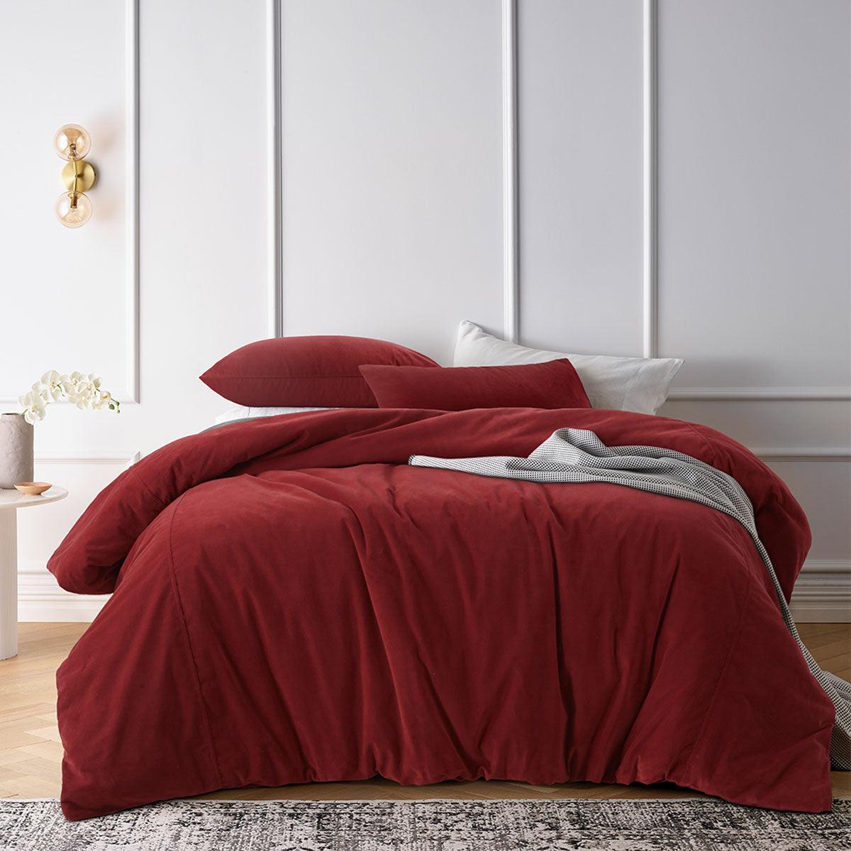 Vintage Design Homewares Cotton Velvet Quilt Cover Set Rouge King - Harrogates