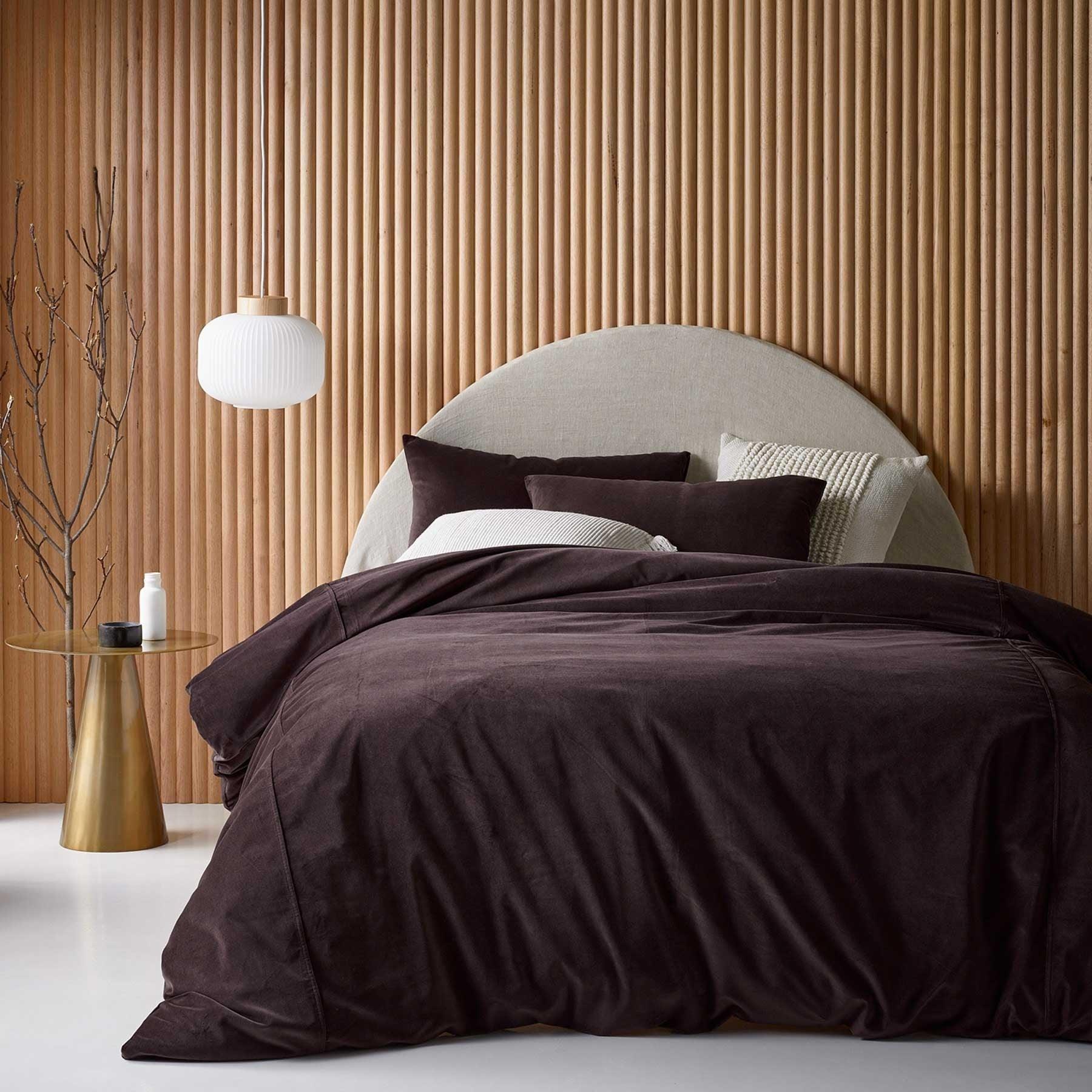 Vintage Design Homewares Cotton Velvet Quilt Cover Set Chocolate Queen - Harrogates
