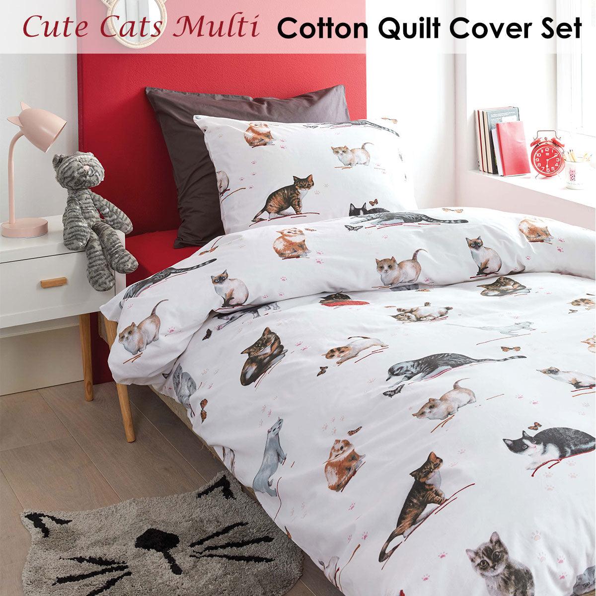 Bedding House Cute Cats Cotton Quilt Cover Set Single - Harrogates