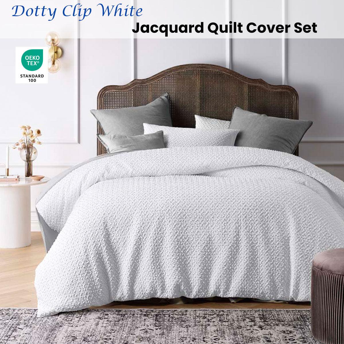 Accessorize Dotty Clip White Jacquard Quilt Cover Set Queen - Harrogates